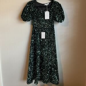 Ivy City Co Vivian Dress Green Christmas Holiday Sequins Party Size XS